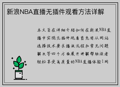 新浪NBA直播无插件观看方法详解