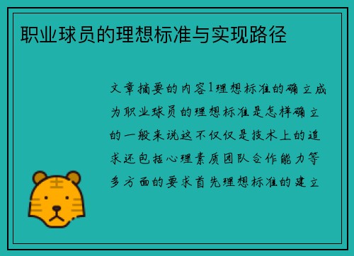 职业球员的理想标准与实现路径